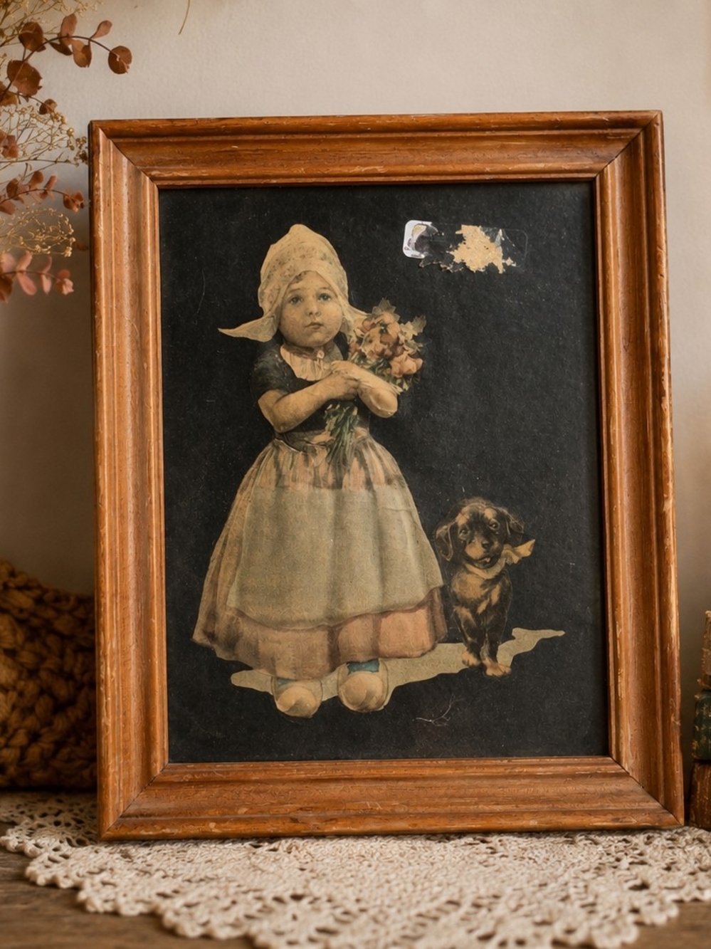 Rare 1940s Ace Art Service Toronto 3D Embossed Girl Dog Picture Canada
